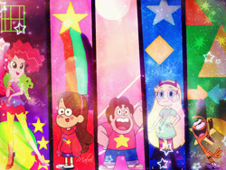 Size: 600x450 | Tagged: safe, artist:sunrisechocolateball, derpibooru import, pinkie pie, crossover, gravity falls, mabel pines, sparkly, star butterfly, star vs the forces of evil, steven quartz universe, steven universe, wallpaper, wander (wander over yonder), wander over yonder