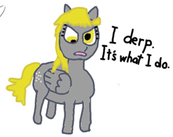 Size: 1027x816 | Tagged: safe, anonymous artist, derpibooru import, derpy hooves, pegasus, pony, /mlp/, 4chan, aggieio, colored, drawthread, exactly what it looks like, explanation, serious, serious face, simple background, solo, text, white background