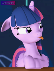 Size: 1640x2160 | Tagged: safe, artist:antonsfms, derpibooru import, twilight sparkle, twilight sparkle (alicorn), alicorn, pony, made in manehattan, 3d, concerned, concerned pony, disgusted, ear down, horn, makeup, onomatopoeia, raspberry, raspberry noise, scene interpretation, solo, source filmmaker, tongue, tongue out, wings