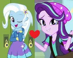 Size: 912x718 | Tagged: safe, derpibooru import, edit, edited screencap, screencap, starlight glimmer, trixie, better together, equestria girls, forgotten friendship, mirror magic, spoiler:eqg specials, female, lesbian, shipping, shipping domino, startrix