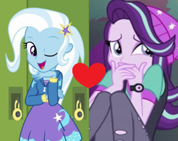 Size: 721x570 | Tagged: safe, derpibooru import, edit, edited screencap, screencap, starlight glimmer, trixie, better together, equestria girls, forgotten friendship, mirror magic, spoiler:eqg specials, female, lesbian, shipping, shipping domino, startrix