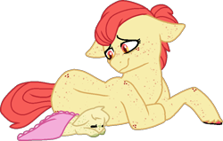 Size: 828x527 | Tagged: safe, artist:rickysocks, derpibooru import, apple bloom, oc, oc:macadamia crispin, pony, baby, baby pony, base used, body freckles, colt, female, freckles, lying down, male, mother and child, mother and son, offspring, older, parent and child, parent:apple bloom, prone, simple background, transparent background
