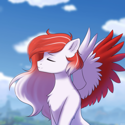 Size: 1920x1920 | Tagged: safe, artist:alune, derpibooru import, oc, oc only, oc:making amends, pegasus, pony, commission, eyes closed, female, mare, solo, wings, ych result