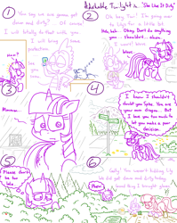 Size: 4779x6013 | Tagged: safe, artist:adorkabletwilightandfriends, derpibooru import, lily, lily valley, spike, twilight sparkle, twilight sparkle (alicorn), oc, oc:pinenut, alicorn, cat, comic:adorkable twilight and friends, absurd resolution, adorkable, adorkable twilight, boots, bush, cellphone, clothes, comic, cute, dork, family, friendship, garden, gardening, gloves, hiding, humor, innuendo, lilyspike, love, mountain, nature, neighborhood, nervous, phone, relationship, relationships, relieved, road, road sign, scenery, seeds, shoes, shovel, sidewalk, sign, sleeping, slice of life, smartphone, sneaking, worried, wuvs