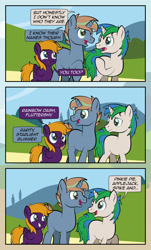 Size: 1920x3169 | Tagged: safe, artist:alexdti, derpibooru import, oc, oc only, oc:ale, oc:marco, oc:umberto, pegasus, pony, unicorn, comic:quest for friendship, female, high res, male, mare, stallion