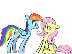 Size: 2224x1668 | Tagged: safe, artist:nadnerbd, derpibooru import, fluttershy, rainbow dash, pegasus, pony, duo, ears, eye contact, female, floppy ears, folded wings, looking at each other, mare, profile, simple background, sitting, sketch, smiling, standing, transparent background, varying degrees of amusement, wings