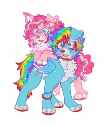 Size: 1745x2048 | Tagged: safe, artist:cl0wniac, derpibooru import, pinkie pie, dog, claws, collar, dogified, ear piercing, earring, jewelry, labret, paws, piercing, puppy pie, rainbow dog, species swap