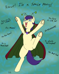 Size: 1507x1867 | Tagged: safe, artist:hericks, star dancer, pony, star dancer appreciation collab, cape, clothes, looking at you, silly, silly pony, standing, standing on one leg, tongue, tongue out, underhoof