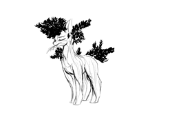 Size: 1500x1000 | Tagged: safe, artist:andromailus, oc, oc only, plant pony, pony, black and white, eyes closed, female, grayscale, monochrome, olive tree, solo, tree, tree pony