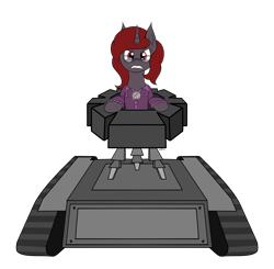 Size: 3575x3508 | Tagged: safe, artist:wapamario63, oc, oc only, oc:curse word, pony, unicorn, angry, clothes, cog, female, glasses, mare, simple background, sitting, solo, tank (vehicle), toontown online, transparent background