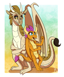 Size: 1280x1541 | Tagged: safe, artist:inuhoshi-to-darkpen, derpibooru import, smolder, dragon, 2019, crossover, dragoness, duo, female, qibli, wings of fire (book series)