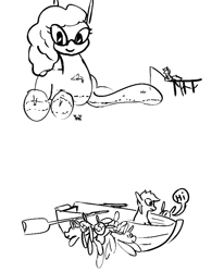 Size: 663x806 | Tagged: safe, artist:dinexistente, pony, boat, dialogue, fishing, fishing rod, oar, rowboat, simple background, smiling, speech bubble, white background