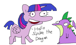 Size: 1097x651 | Tagged: safe, artist:tjpones, derpibooru import, spike, twilight sparkle, twilight sparkle (alicorn), alicorn, dragon, pony, duo, female, male, mare, simple background, stylistic suck, white background