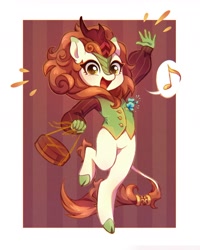 Size: 1440x1800 | Tagged: safe, artist:smthngjay, derpibooru import, autumn blaze, anthro, kirin, unguligrade anthro, awwtumn blaze, clothes, cute, emanata, female, looking at you, open mouth, open smile, smiling, smiling at you, solo