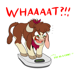 Size: 1938x1780 | Tagged: safe, artist:duragan, derpibooru import, arizona cow, cow, them's fightin' herds, angery, arizona cow is not amused, calf, community related, insult, insulted, scales, this will end in destruction, weighing, weight woe