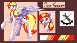 Size: 4000x2251 | Tagged: safe, artist:shinoshai04, derpibooru import, oc, oc:gearkeeper, pegasus, reference sheet