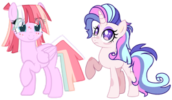 Size: 1280x744 | Tagged: safe, artist:venomous-cookietwt, derpibooru import, oc, oc only, pegasus, pony, unicorn, female, magical lesbian spawn, mare, offspring, parent:rainbow dash, parent:twilight sparkle, parents:twidash, simple background, transparent background