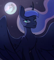 Size: 1944x2160 | Tagged: safe, artist:silverst, derpibooru import, princess luna, alicorn, pony, evil, female, horn, mare, mare in the moon, moon, solo, villian, wings