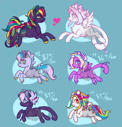 Size: 2200x2300 | Tagged: safe, artist:lavvythejackalope, derpibooru import, oc, oc only, earth pony, pegasus, pony, base used, blue background, chest fluff, ear piercing, earth pony oc, eyelashes, freckles, heart, multicolored hair, pegasus oc, piercing, rainbow hair, simple background, unshorn fetlocks, wings