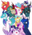 Size: 4841x5415 | Tagged: safe, alternate version, artist:chub-wub, derpibooru import, big macintosh, derpy hooves, princess cadance, princess celestia, princess ember, princess flurry heart, princess luna, princess skystar, queen chrysalis, queen novo, rain shine, twilight sparkle, twilight sparkle (alicorn), alicorn, changeling, changeling queen, dragon, hippogriff, kirin, pegasus, pony, my little pony: the movie, alicorn costume, alicorn pentarchy, alicornified, baby, clothes, costume, cute, fake horn, fake wings, female, flurrybetes, mare, nightmare night costume, one of these things is not like the others, open mouth, princess big mac, princess derpy, race swap, royal sisters, siblings, simple background, sisters, toilet paper roll horn, twilight muffins, wall of tags, white background, wig