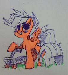 Size: 988x1080 | Tagged: safe, artist:ariamidnighters, artist:midnighters_forever, derpibooru import, scootaloo, pegasus, pony, blush sticker, blushing, helmet, scooter, solo, traditional art