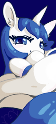 Size: 2250x5000 | Tagged: safe, artist:archeryves, derpibooru import, pony, unicorn, blue mane, blue tail, ear fluff, ears, female, horn, looking at you, mare, white coat