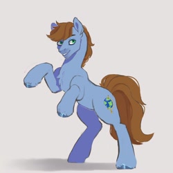 Size: 1000x1000 | Tagged: safe, artist:drdepper, derpibooru import, oc, oc only, oc:round trip, earth pony, pony, chest fluff, looking at you, rearing, smiling, solo