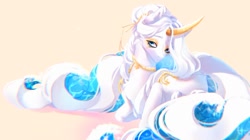 Size: 1042x582 | Tagged: safe, artist:drdepper, derpibooru import, oc, oc only, pony, unicorn, colored horn, curved horn, horn, lodded eyes, looking at you, lying down, solo