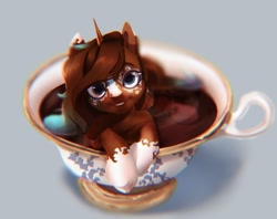 Size: 864x686 | Tagged: safe, artist:drdepper, derpibooru import, oc, oc only, pony, unicorn, cup, cup of pony, looking at you, micro, smiling, solo, teacup