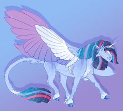 Size: 2000x1800 | Tagged: safe, artist:seffiron, derpibooru import, oc, oc:minty breeze, alicorn, pony, colored wings, female, magical lesbian spawn, mare, multicolored wings, offspring, parent:rainbow dash, parent:twilight sparkle, parents:twidash, solo, wings