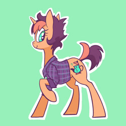 Size: 1280x1280 | Tagged: safe, artist:pfeffaroo, derpibooru import, oc, oc only, oc:kettle chip, pony, unicorn, clothes, flannel shirt, shirt, smiling, solo