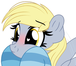 Size: 2185x1904 | Tagged: safe, artist:emberslament, derpibooru import, derpy hooves, pegasus, pony, blushing, clothes, commission, cute, female, heart eyes, mare, simple background, socks, solo, striped socks, transparent background, underp, wing flap, wingding eyes, ych result