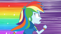 Size: 3410x1920 | Tagged: safe, derpibooru import, screencap, rainbow dash, better together, equestria girls, holidays unwrapped, clothes, dashing through the mall, female, hoodie, open mouth, rainbow trail, running, solo