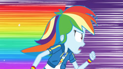 Size: 3410x1920 | Tagged: safe, derpibooru import, screencap, rainbow dash, equestria girls, equestria girls series, holidays unwrapped, spoiler:eqg series (season 2), clothes, cutie mark, cutie mark on clothes, dashing through the mall, female, geode of super speed, hoodie, jewelry, magical geodes, necklace, open mouth, rainbow dash is best facemaker, rainbow trail, running, solo
