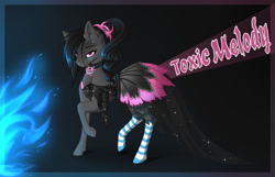 Size: 1024x660 | Tagged: safe, artist:nuumia, derpibooru import, oc, oc:toxic melody, earth pony, pony, clothes, dress, female, gala dress, mare, socks, solo, striped socks