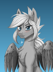 Size: 589x800 | Tagged: safe, artist:zachc, derpibooru import, oc, oc only, pegasus, chest fluff, ear fluff, ears, female, looking at you, simple background, wings