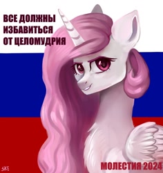 Size: 1000x1060 | Tagged: safe, artist:ske, derpibooru import, princess celestia, alicorn, pony, cyrillic, looking at you, poster, princess molestia, propaganda, russian, russian flag, russian meme, solo