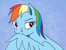 Size: 1399x1077 | Tagged: safe, artist:polar_storm, derpibooru import, rainbow dash, pegasus, pony, digital art, female, grooming, mare, preening, purple eyes, scheming, shifty eyes, simple background, solo