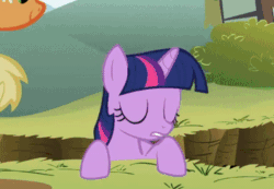 Size: 355x245 | Tagged: safe, derpibooru import, screencap, applejack, spike, twilight sparkle, unicorn twilight, pony, unicorn, feeling pinkie keen, animated, butt shake, cropped, cute, ditch, gif, offscreen character, solo focus, tail, tail wag, twilight is not amused, unamused