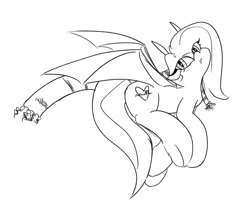 Size: 1280x1024 | Tagged: safe, artist:dinexistente, oc, bat pony, pony, bat pony oc, bat wings, female, flying, mare, open mouth, scarf, simple background, solo, spread wings, underhoof, white background, wings
