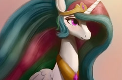 Size: 1280x844 | Tagged: safe, artist:ahobobo, derpibooru import, princess celestia, alicorn, pony, bust, female, mare, portrait, simple background, smiling, solo