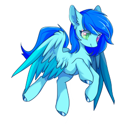 Size: 2500x2500 | Tagged: artist needed, safe, derpibooru import, oc, oc only, oc:cloud west, pegasus, pony, chest fluff, colored pupils, ear fluff, ears, female, flying, heterochromia, high res, mare, pegasus oc, simple background, smiling, solo, spread wings, transparent background, wings