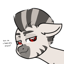 Size: 2500x2500 | Tagged: safe, artist:koa, derpibooru import, oc, oc:mcmiag, zebra, red eyes, simple background, smug, transparent background