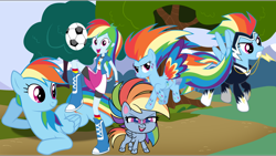 Size: 1920x1080 | Tagged: safe, derpibooru import, rainbow dash, zapp, earth pony, pegasus, pony, equestria girls, my little pony: pony life, female, power ponies, rainbow ponies, rainbow power, tree