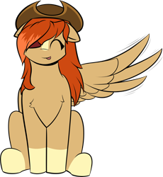 Size: 2608x2836 | Tagged: safe, artist:hellblazer911, derpibooru import, oc, oc only, oc:rose acre, pegasus, pony, cowboy hat, ears, eyepatch, eyes closed, female, floppy ears, hat, long mane, simple background, sitting, smiling, solo, tongue, tongue out, transparent background, wings