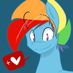 Size: 623x621 | Tagged: safe, artist:raijuri, derpibooru import, rainbow blitz, rainbow dash, pegasus, pony, avatar, blue background, bust, heart, male, pictogram, rule 63, simple background, solo, stallion