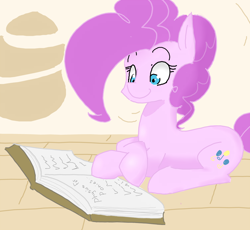 Size: 1000x920 | Tagged: safe, artist:raijuri, derpibooru import, pinkie pie, earth pony, pony, book, physics, reading, solo