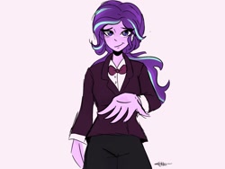 Size: 1632x1224 | Tagged: safe, artist:twiskielulamoon, derpibooru import, starlight glimmer, equestria girls, clothes, female, smiling, solo, tuxedo