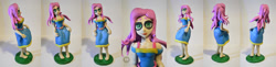 Size: 1024x251 | Tagged: safe, artist:crosslineanimator, derpibooru import, fluttershy, equestria girls, barefoot, clothes, craft, dress, feet, female, figure, figurine, human coloration, looking at you, polymer clay, sculpture, simple background, smiling