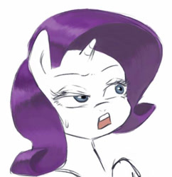 Size: 511x527 | Tagged: safe, artist:chiyoneun, derpibooru import, rarity, pony, unicorn, bust, colored sketch, looking sideways, open mouth, simple background, sketch, solo, white background